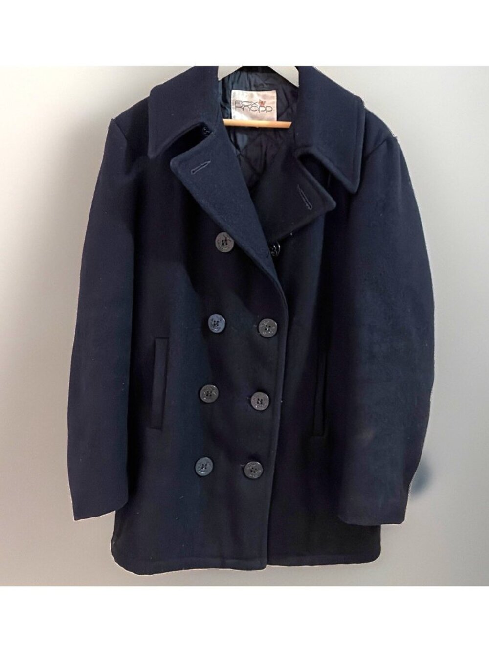 Vtg Fox Knapp Men's Wool Peacoat Men's Size 36 Anchor Button Double Breasted USA